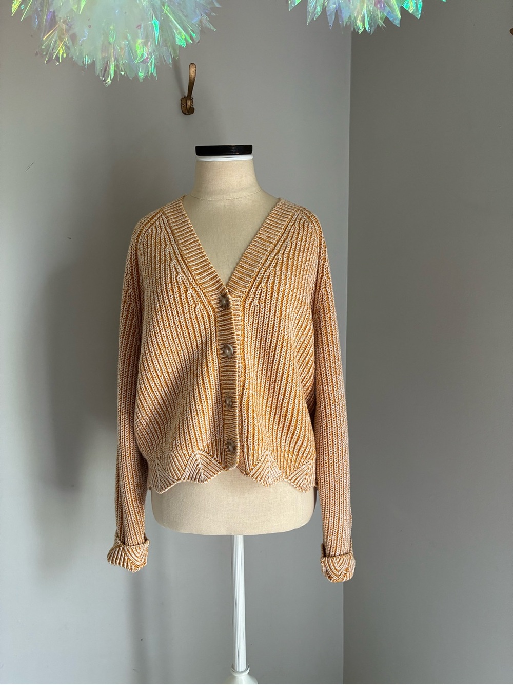 NEW Molly Yeh Mustard Yellow Knit Cottage Cardigan Size Medium